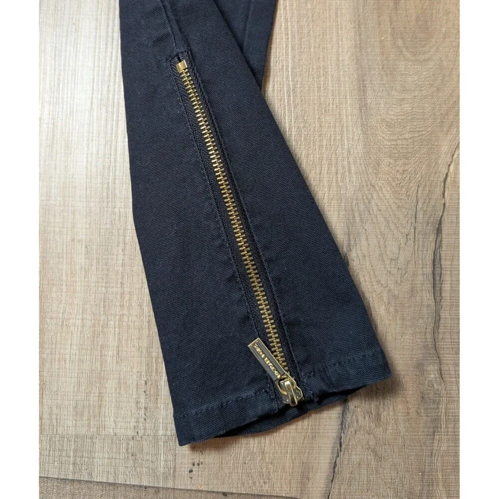 NWT Michael Kors Size 2 Moto Pants Navy Blue Gold Zippers Stretch Designer Chic